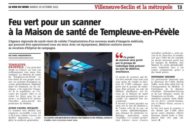 Article de La Voix du Nord sur la Maison de Santé Medivie à Templeuve-en-Pévèle